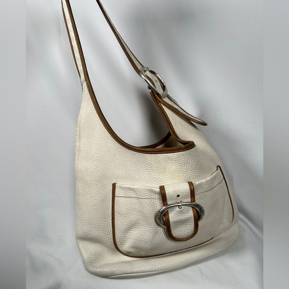 Brighton hobo bag leather shoulder artisan hardware contrast trim cream tan - Picture 11 of 13